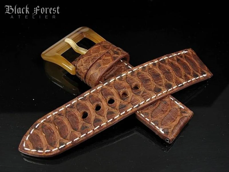 Handgefertigtes Uhrenarmband 24mm/24mm aus echtem Pythonleder in Naturfarbe PY06